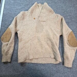 Vintage Winona Knits Sweater Mens Medium Beige Wool Suede Collared Pullover USA